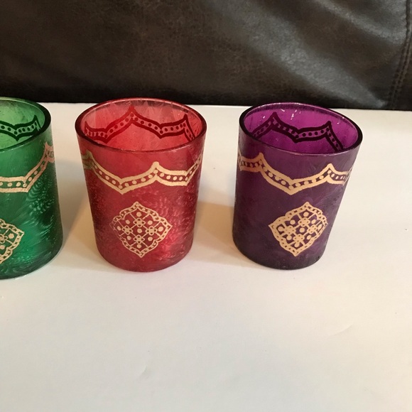 Pier 1 NWT Multicolor Colorful Glass Gold Accent Votive Candle Holders Set of 4 - Picture 2 of 7
